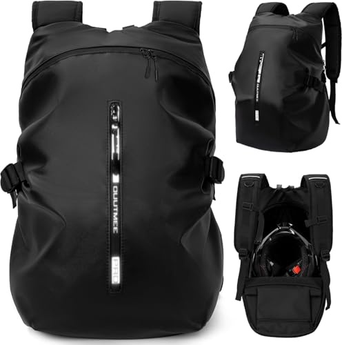 OUUTMEE Helmrucksack für Motorrad, Radfahren, wasserdicht, reflektierend, Helmtasche für Herren, große Kapazität, Schwarz, 35L