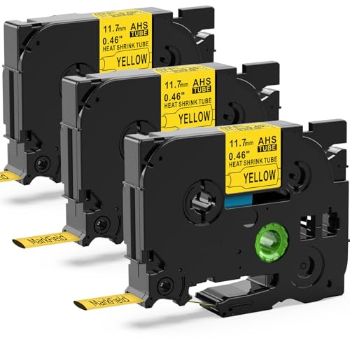 Compatible with Brother P Touch HSe-631 11.7mm Heat Shrink Tube Label Tape | MarkField Black on Yellow HSe-631 HSe631 11.7mm Cassette Label Tape for PT-E100 E110 E300 E550W D210 D410 H110 H107, 3 Pack
