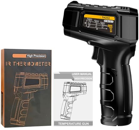Infrarot-Thermometerpistole, Präziser Oberflächentemperaturscanner Mit Einstellbarem Emissionsgrad, 12:1 Ds-Verhältnis, Hintergrundbeleuchtetes Lcd-Display Mit Hi/Lo-Alarm Für Hlk