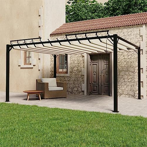 QJBSAVVA Pergola avec toit à lamelles réglable 3 x 4 m - En aluminium - Crème - Robuste et imperméable - Pour terrasse, jardin, piscine
