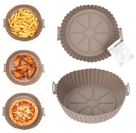 FAMILY PACK 2 Cestas Redondas de Silicona Antiadherente para Freidora de Aire 20CM, Seguras sin BPA, Resistentes al Calor y Fáciles de Lavar, Perfectas para Cocina Diaria