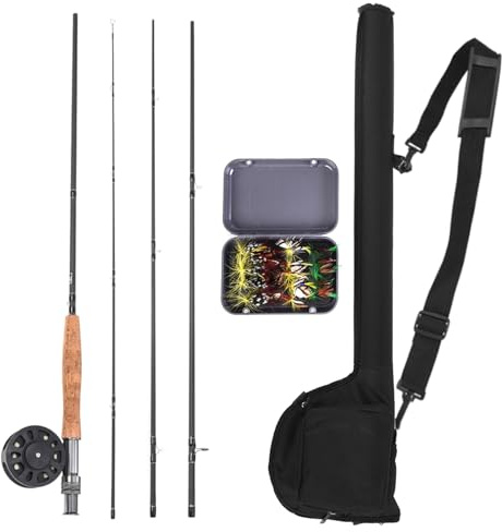 Fesjoy Kit de Canne à Pêche à la Mouche Durable de 9 Pieds, Combo Canne Mouche et Moulinet avec Imitations, Idéal pour Les Amateurs Pêche en Plein Air (5-6)