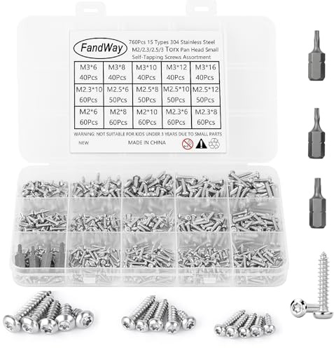 760 Pièces Torx Vis a Autotaraudeuses Tête Ronde,M2 M2,3 M2,5 M3 Petites Vis à Bois Tête Bombée Torx en Acier Inox 304,Mini Tôle Autoperceuses Entièrement Fileté Avec 3 Clé.