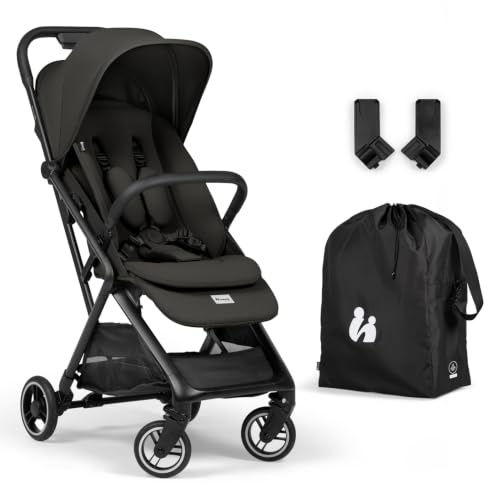 hauck All-in-One Reisebuggy Set, Flugzeug Handgepäck, Fly N Care Black | Einhändig klappbar mit Tragetasche, Tragegurt, Sitzauflage, UV-Schutz 50+, XL Netzfenster, Liegeposition ab Geburt bis 22 kg