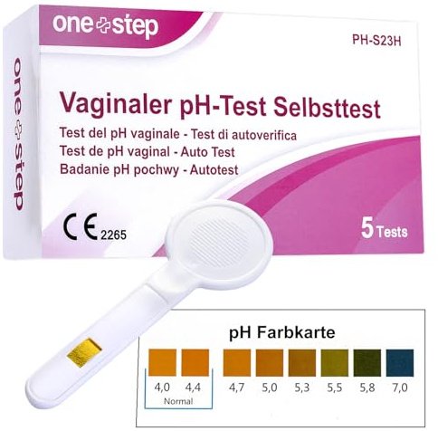 5 x One+Step vaginaler pH-Test I Zur Früherkennung bakterieller Infektionen I Schwangerschaftsvorsorge I Blasensprung I Bakterielle Vaginose I Mit zusätzlicher Farbkarte zum hygienischen Ablesen