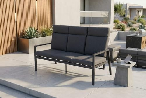 Gardissimo Gartenbank Turin, 3-Sitzer, Aluminium | Rückenlehnen separat stufenlos verstellbar, inkl. Auflagen, wetterfest, bis 360 kg belastbar, UV-beständig