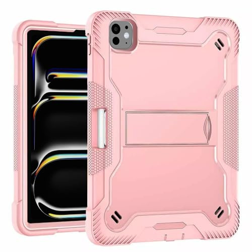 Techsuit für iPad Pro 11 2024 bis 2025 Hülle und Displayschutz mit Stoßfestem Design, Integriertem Ständer, Starrem Bumper, Erhöhtem Kameraschutz, Rugged TabShell, Roségold