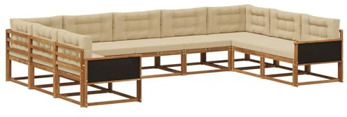 vidaXL Outdoor-Sofagarnitur mit Kissen 9 pcs Natur und Beige, Zeitgemäße Gartenmöbel, modernes Sofa-Set, gemütliche Lounge für den Pool, Sitzgruppe für den Garten