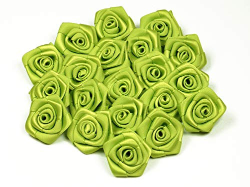Rosen 3 cm x 10 Stück Satinrosen Aufnäher Deko Blumen Röschen zum Basteln Hochzeit kleine Rosenköpfe Farbe: Maigrün Lindgrün 550