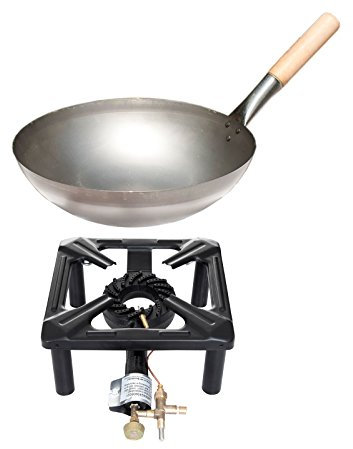 Hockerkocher mit 8.5 kW Leistung, Abmessung 30x30x15cm und Stahl-Wok Ø 30 cm