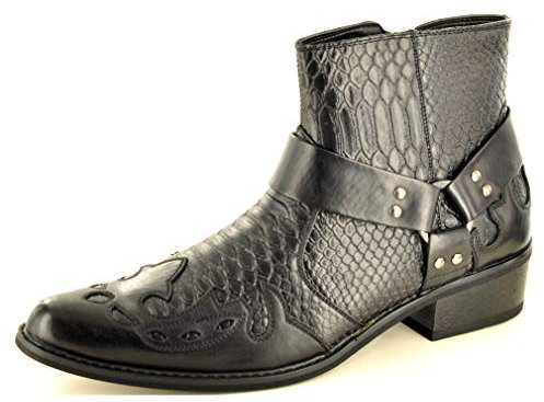 Da uomo pelle di serpente zip intera western cowboy stivaletti, nero
