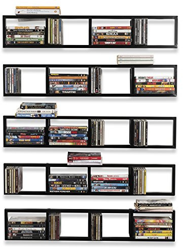 BHG Wandhalterung 86,4 cm Media Storage Rack CD DVD Organizer Metall Hängeregal Set 5 Stück Schwarz