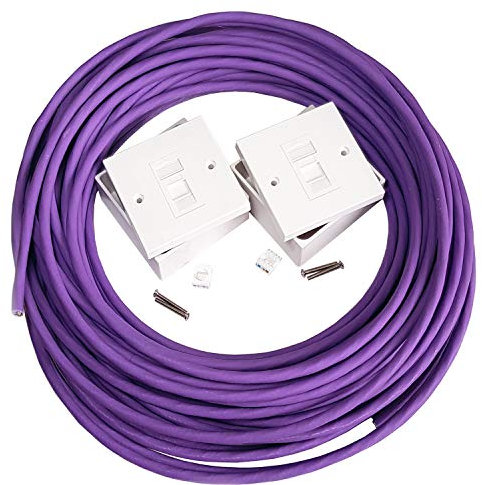 25m CAT6a Router/Internet Extension Kit – Indoor Low Smoke Zero Halogen (LSZH) Pure Copper Shielded Cable – RJ45 Data/LAN Wall Face Plate Sockets – Ethernet Wire Modem WiFi Extender