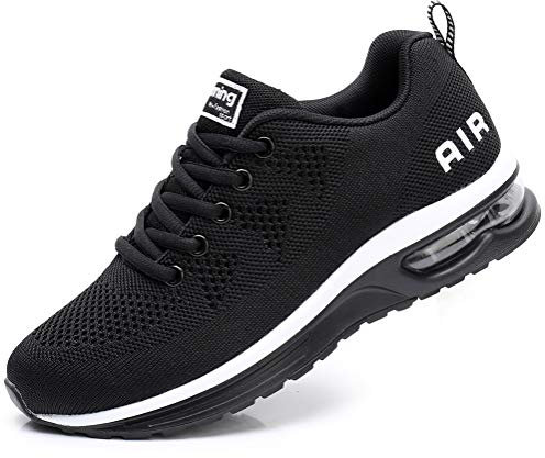 FLARUT Damen Sportschuhe Laufschuhe Herren Turnschuhe Luftpolster Trainers Running Leichte Schuhe Fitness Atmungsaktiv Gym Sneakers(Schwarz,39