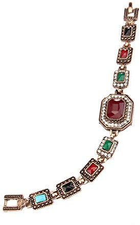 YAZILIND Modische Armreif Vintage Edelstein Türkis Freundschaftsarmband Frauen Mädchen Geburtstagsfeier Schmuck (Gold)