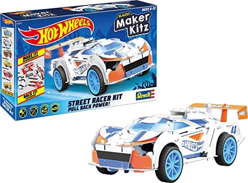 Revell 50310 Mach Speeder, Spielzeugauto 1:32 mit Sprungschanze Hot Wheels Maker Kitz-zusammenbauen und losfahren, mit Rückziehmotor (Pull Back), weiß/orange