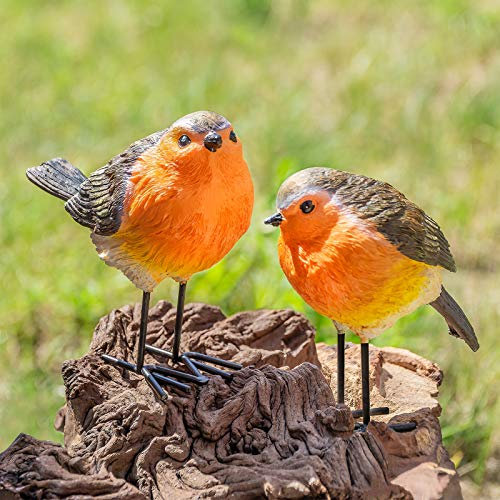 GloBrite Set of 2 Robin Garden Ornaments – Outdoor Resin Bird Statues for Yard or Patio, Realistic Animal Decor, Christmas or Gardening Gift Idea