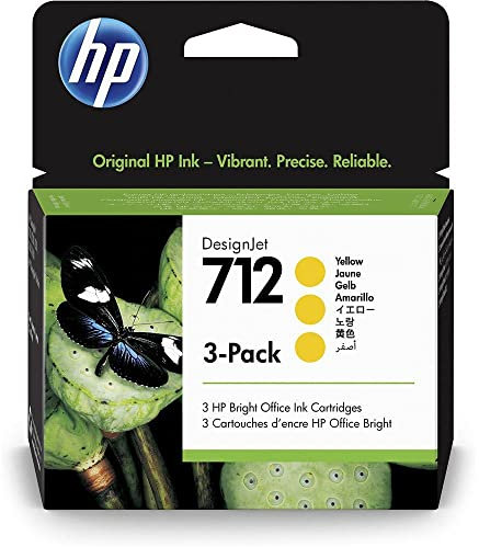 HP 712 3er-Pack Gelb 29 ml Original Druckerpatrone (3ED79A) mit originaler HP Tinte, für DesignJet T650, T630, T250, T230 & Großformatdrucker der Studio-Serie sowie den HP 713 DesignJet Druckkopf