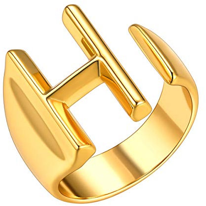 FOCALOOK 18k vergoldet Offener Ring für Damen Mädchen Verstellbarer Alphabet Ring Buchstabe H Initiale Knöchelringe Frauen Statement Ring Party Ring Schmuck Accessoire