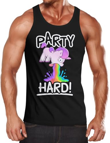 MoonWorks® Herren Tanktop Party Hard kotzendes Einhorn Feiern Saufen Fun-Shirt Spruch lustig Muscle Shirt Achselshirt