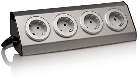 Presa angolare in acciaio inox, argento, Schuko, USB, per cucina, ufficio, presa elettrica a 45°, montaggio ideale per piano di lavoro, autoadesiva, acciaio inossidabile: 4 X + 1,5 m cavo