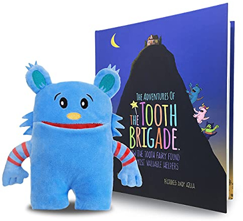 Blue Monster Tooth Fairy Pillow and Book Set | 8 Plush with Pocket for Lost Teeth & Hardcover Storybook w/Tracker, Q&A for Boys Girls Children of All Ages