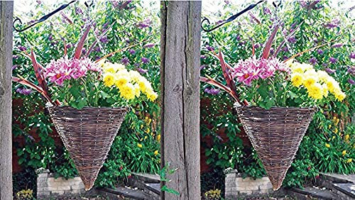 Garden Mile 12 Rattan Cone Garden Hanging Baskets Indoor Outdoor Hanging Planter Plant Pots Rattan Wicker Hanging Basket (Two Baskets)
