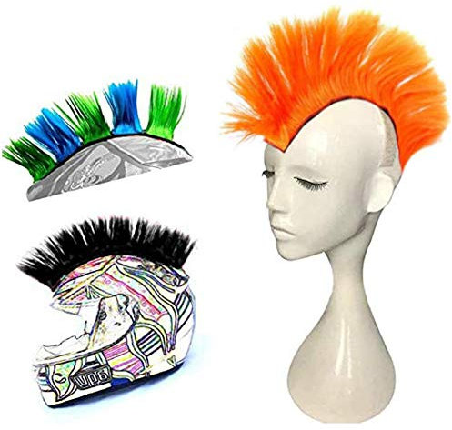 MOVKZACV Helm-Mohawk-Perücken, Motorradhelm, Mohawk, synthetische Perücken, selbstklebende Mohawk für Motorradhelm, Hawks-Helm, Orange