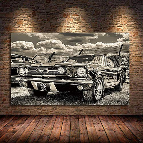 Yuefa Art Ford Mustang Oldtimer Retro Wandkunst Dekor Bild Auf Poster Und Drucke Vintage Luxus Leinwand Malerei Wohnzimmer 60x100cm (24x39in) Rahmenlos