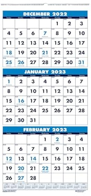 House of Doolittle Wandkalender 2023, Drei-Monate-Vertikal, 31 x 66 cm, Dezember - Januar (HOD3640-23)