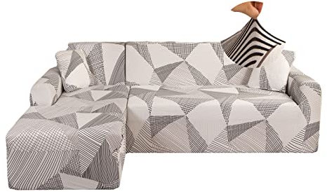 Jaotto Sofa Überwürfe Sofabezug Elastische Spandex Stretch Sofabezüge Couchbezug für L-Form Sofa Universal Waschbar Sofaüberwurf 2er Antirutsch(2 Sitzer+2 Sitzer,Weiße Linie)