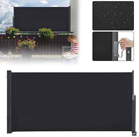 YARDIN Seitenmarkise Ausziehbar Sichtschutz Garten, Sonnenschutz Balkon Sichtschutz Markise Windschutz, Polyester Wasserbeständig Seiten Markise Aussen mit Wandhalterung, 120x300cm, Anthrazit