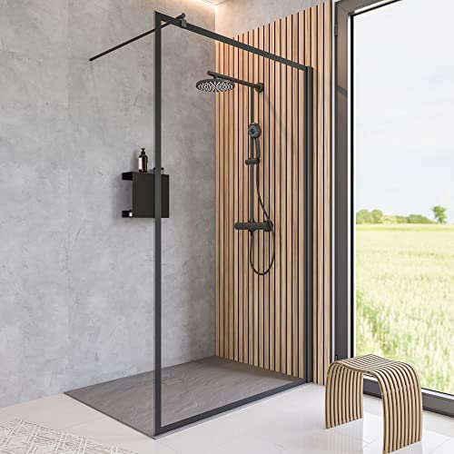 Schulte Duschwand Alexa Style 2.0 Duschwand Walk In, Black Style, 140 x 200 cm, 6 mm Sicherheitsglas mit Dekor „Frame“ schwarz, D369212-F-68-130