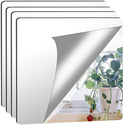 Augshy 4 Stück 30x30cm Selbstklebende Fliesenspiegel, Selbstklebende Flexibler Spiegel Nicht Glas DIY Acrylic Wanddekoration Dekospiegel Rahmenloser Wandspiegel