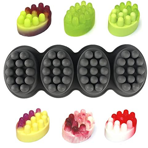 Silikon Seifenform, Massage Seifenform, Soap Mold Oval DIY-Form zum Herstellen von Seife, Kerzen, Brot, Schokolade, Eiswürfeln (4 Mulden)