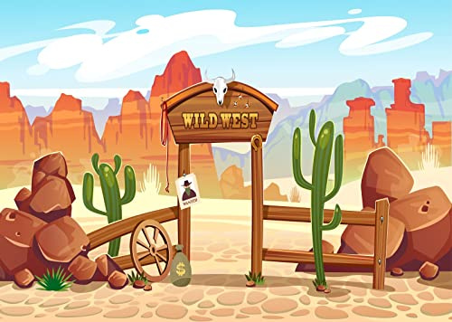 BELECO 2.1x1.5m Stoff-Cartoon-Wüstenkulisse, Western-Cowboys, Kulisse, Steckbrief, Poster, Arizona, Grand Canyon, Wüste, Kaktus, Blauer Himmel, Wolken, Hintergrund, Western-Party-Dekoration