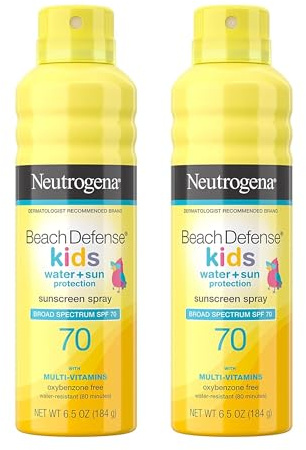 Neutrogena Beach Defense Kids Sunscreen Spray SPF 70, Water-Resistant Spray Sunscreen, Broad Spectrum Protection, Oxybenzone-Free & Fast-Drying, Beach Vacation Essential, 6.5 oz, Pack of 2