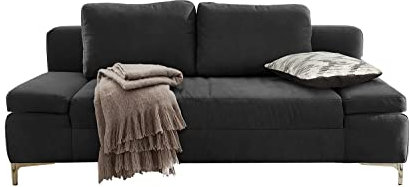 Home4You Schlafsofa - Schwarz - Mikrofaser - mit Gästebettfunktion und Bettkasten - mit Kissen