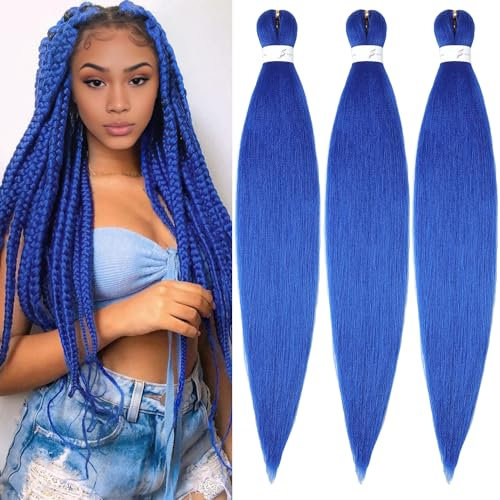 YDDM Pre Stretched Braiding Hair Extensions 26 Zoll 3packs Braids Extensions Kunsthaar Blau Haarverlängerung Kunsthaar Zum Einflechten Extension Für Jumbo Braids Haare(26 Zoll, Blue#)