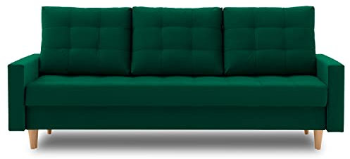 Couch Lena 215x92 mit schlaffunktion und Bettaksen - Klassisch Design - Auffälliger Kronos - Stoff - Kissen - Auswahl an Farben (Kronos 19)