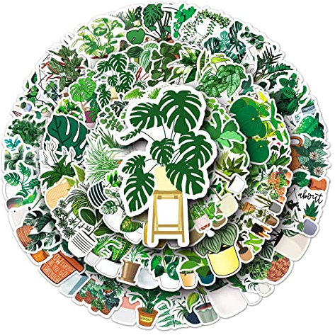 Grüne Pflanzen Aufkleber Green Plants Sticker Set 100 Stücke Niedlich Deko für Auto Laptop Skateboard Fahrrad Moped Motorrad Fahrrad Computer,Geeignet für Erwachsene Kinder