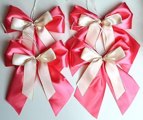 CaPiSo 4 Stück Stoffschleife Satinschleife 20x25 cm Geschenkschleife Dekoschleife Satin Schleife Geburtstag Weihnachten Weihnachtsbaum Baumschleife Weihnachten … (Dunkelrosa-Creme)