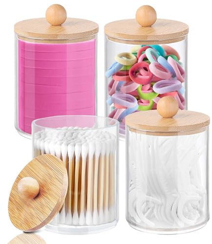 Dubest Wattestäbchen Behälter,4 Stück Wattepads Aufbewahrung mit Deckel Acryl Wattepadspender Transparente Aufbewahrungsbox Kosmetik Halter für Schminktisch Badezimmer Organizer