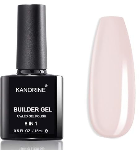 KANORINE Gel Nail Polish Builder Nail Gel, 8-in-1 Cover Nude Gel Builder, Hard Gel Builder for Nails Strengthener Extension Gel Base Coat Rhinestone False Nail Tips Glue Gel in a Bottle 15ML Hard Gel
