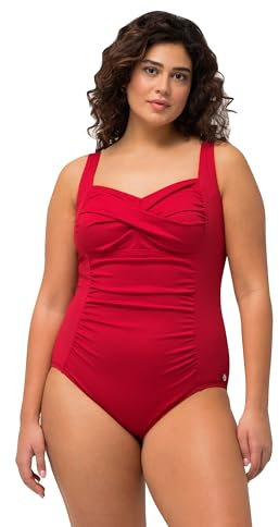 Ulla Popken Damen Badeanzug, Drapierung, Feine Struktur, Softcups, Rot, 60 EU