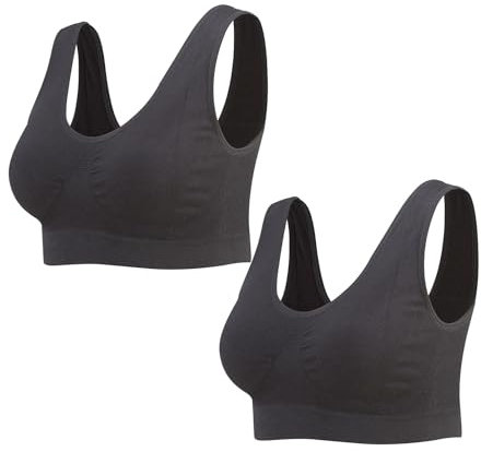 Lemef 2-Pack Seamless Sports Bra Wirefree Yoga Bra with Removable Pads for Women (X-Large, 2*Black)