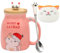 Yuragim Katzen Tasse Weihnachten Süße Keramik 450ml Schöne Tasse Katze Kaffeetasse mit Deckel+Edelstahl Löffel, Katzentasse Teetasse Becher Geburtstag Silvester Geschenke für Katzenliebhaber Frauen