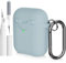 AOTUAO Compatibile con AirPods 2 e 1 Custodia Cover e Kit di Pulizia, Case Protettiva Antiurto e Antiscivolo in Silicone per AirPods 2a e 1a Generazione con Moschettone, Denim Blue
