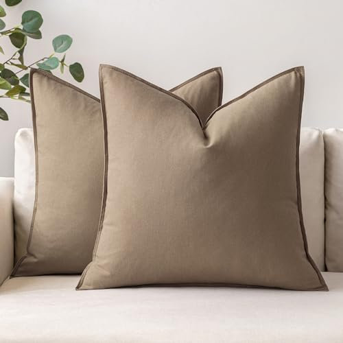 MIULEE Kissenbezug Kissenhülle Dekokissen Leinen Baumwolle Dekorative Kissenbezüge Waschbar Sofakissen mit Verstecktem Reißverschluss für Wohnzimmer Schlafzimmer Sofa 2er Set 50x50 cm Khaki