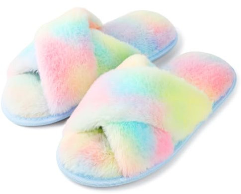 riemot Pantofole Donna in Memory Foam Ciabatte Invernali da Casa Calde leggere Comode Ciabatte Donna Antiscivolo Ciabatte Pelose Morbide Suola Scarpe Donna Invernali Indoor Outdoor,Arcobaleno,36/37 EU